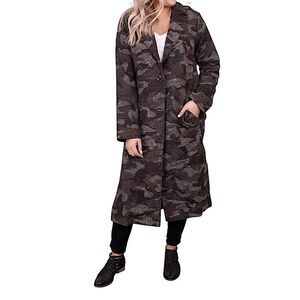 Mystree Camouflage Brown and Black Long Women’s Trench Coat Size S